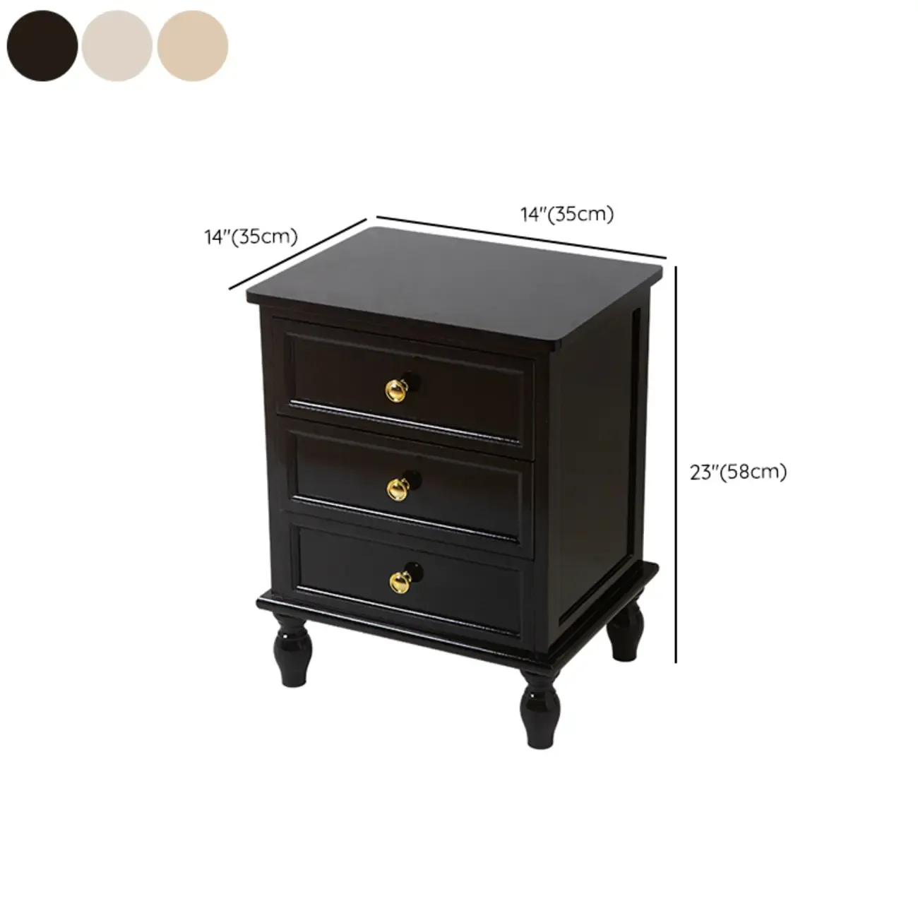 Classic Pure White Wood 3-Drawer Nightstand Image - 17