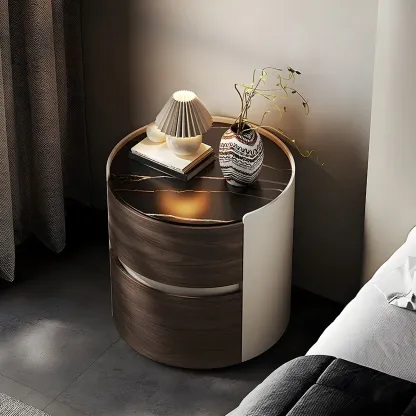 Modern Slate Countertop Round 2-Drawer Nightstand Image - 1