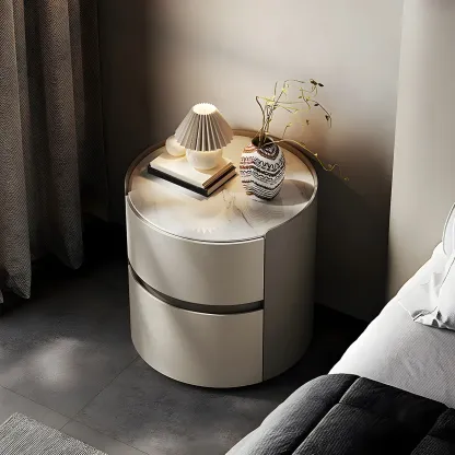 Modern Slate Countertop Round 2-Drawer Nightstand Image - 3
