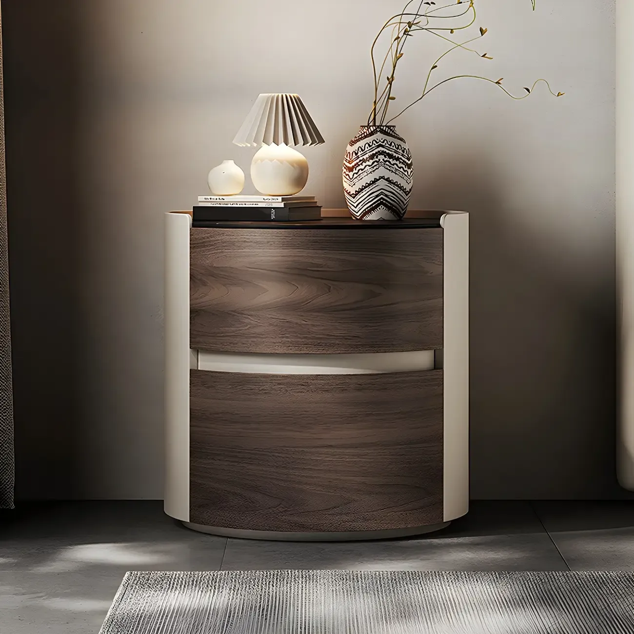 Modern Slate Countertop Round 2-Drawer Nightstand Image - 6