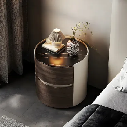 Modern Slate Countertop Round 2-Drawer Nightstand Image - 5