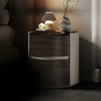 Modern Slate Countertop Round 2-Drawer Nightstand Image - 7