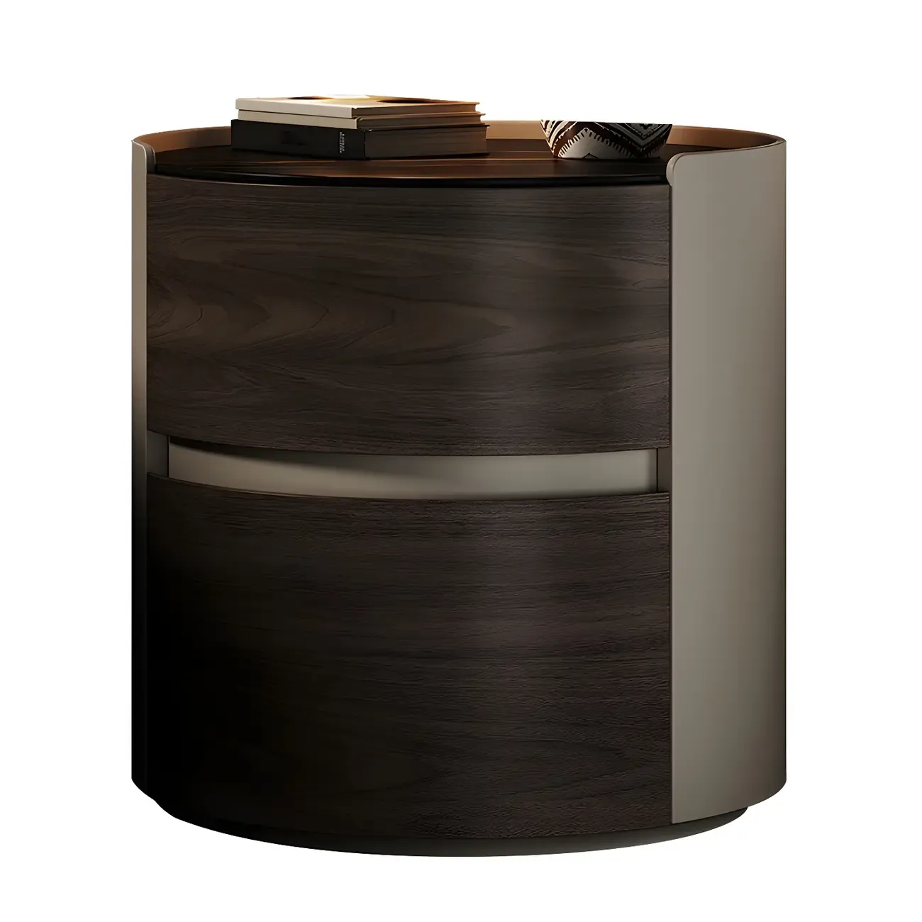 Modern Slate Countertop Round 2-Drawer Nightstand Image - 11