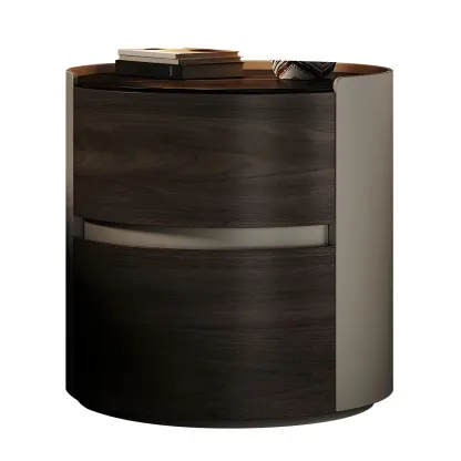 Modern Slate Countertop Round 2-Drawer Nightstand Image - 11