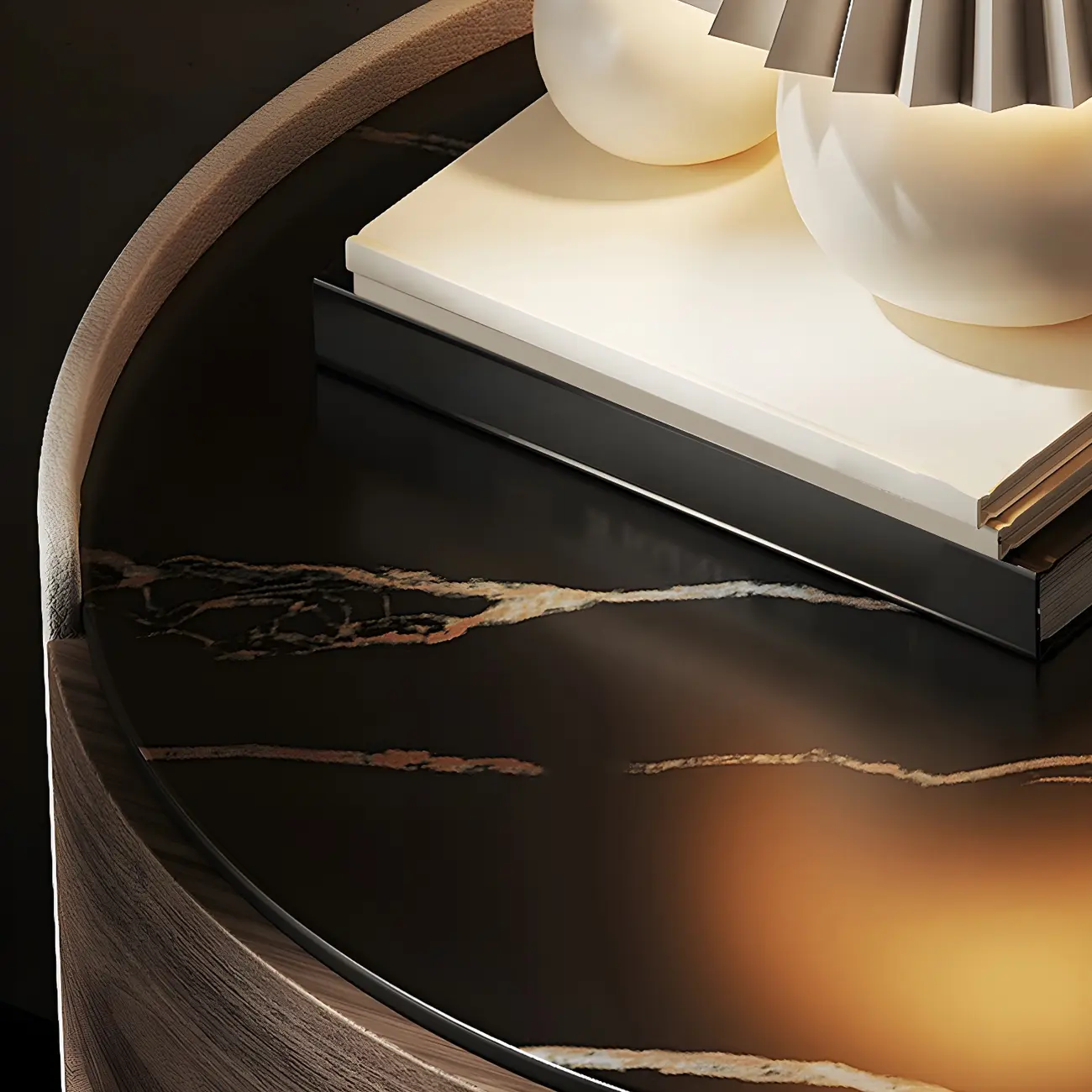 Modern Slate Countertop Round 2-Drawer Nightstand Image - 8 | homeyfad