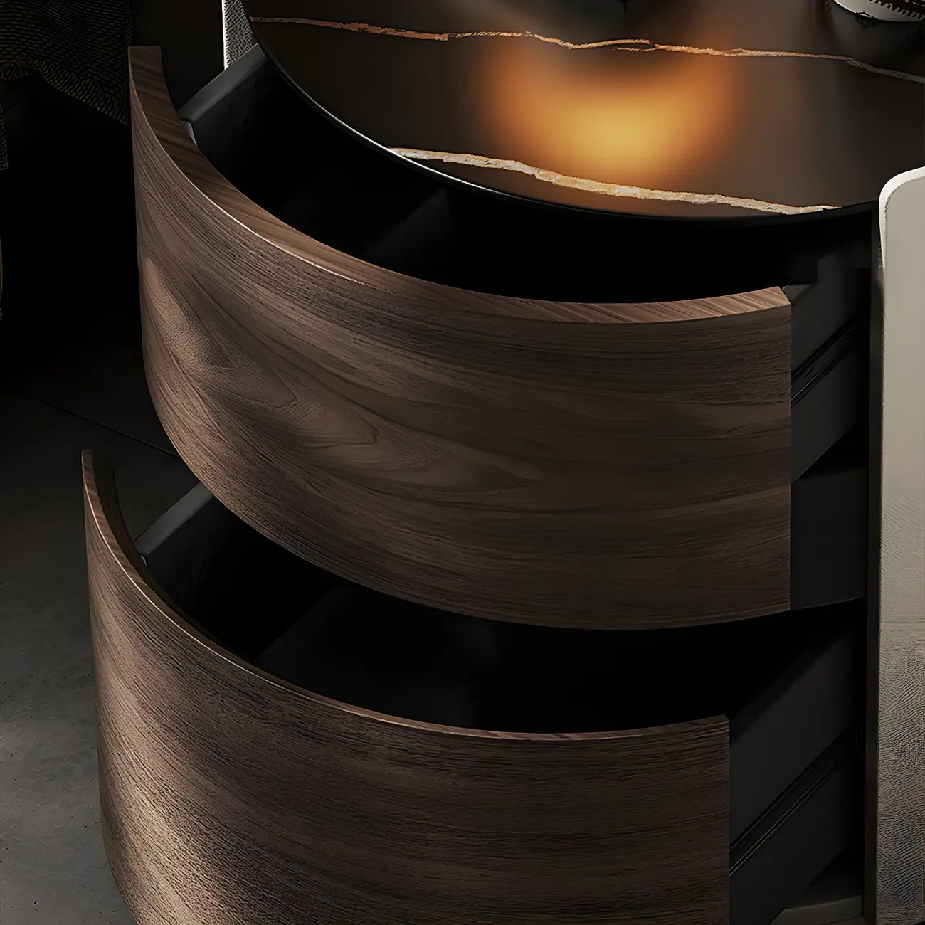 Modern Slate Countertop Round 2-Drawer Nightstand Image - 9 | homeyfad