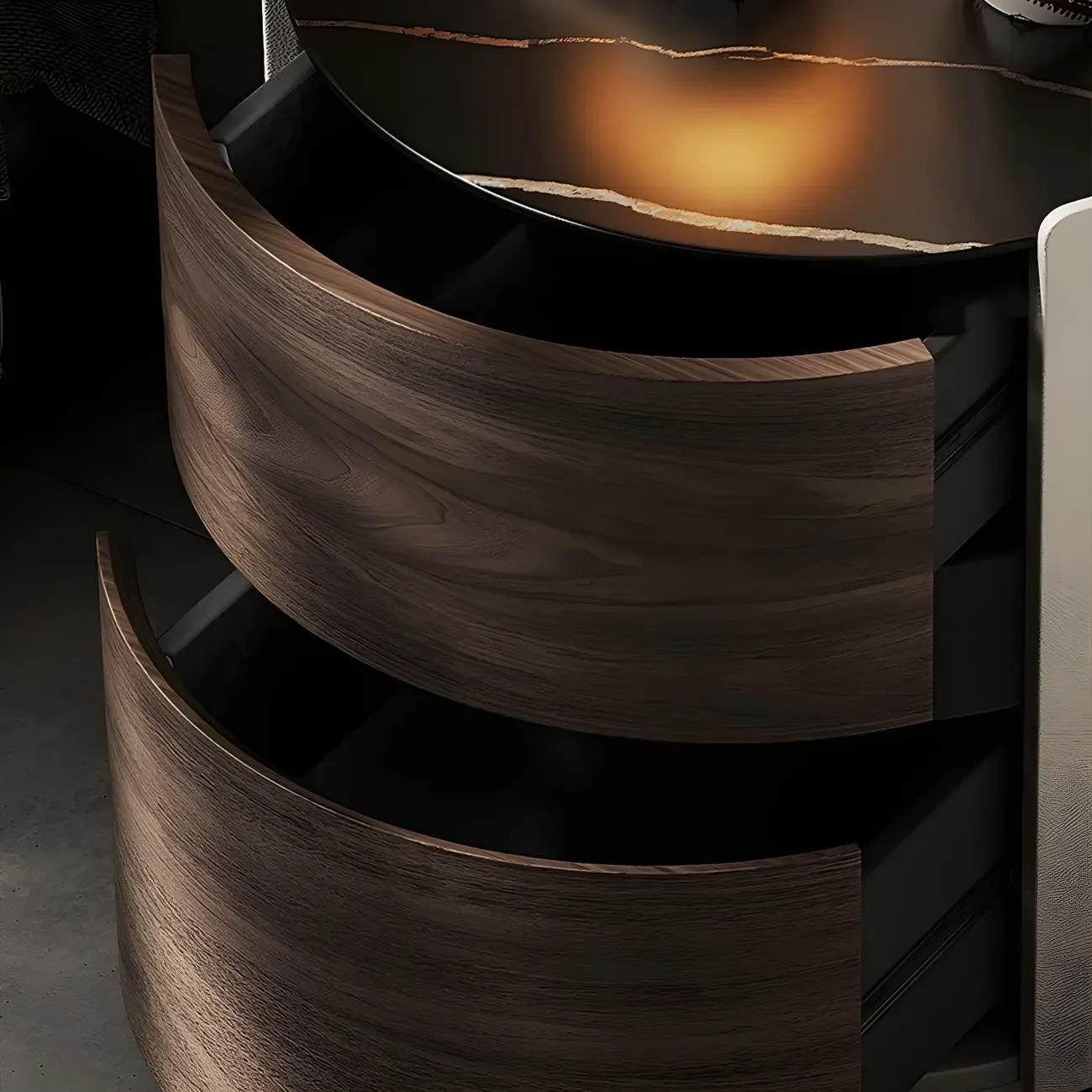 Modern Slate Countertop Round 2-Drawer Nightstand Image - 9