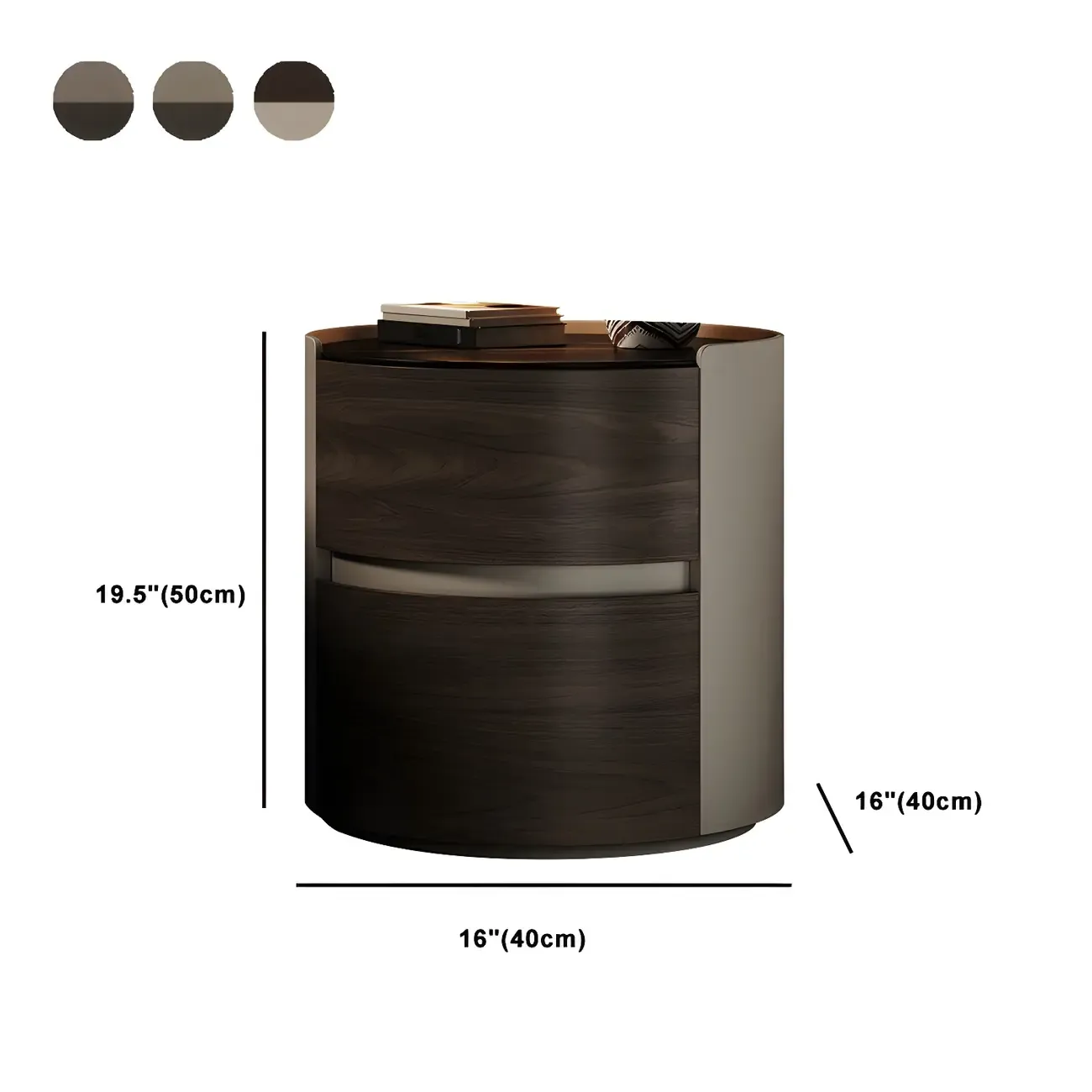Modern Slate Countertop Round 2-Drawer Nightstand #size