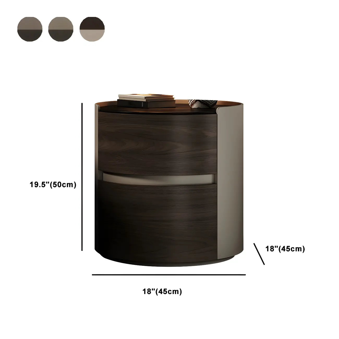 Modern Slate Countertop Round 2-Drawer Nightstand Image - 13 | homeyfad