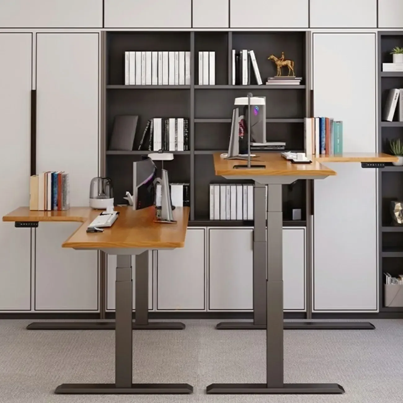 71in L-Shaped Wood Adjustable Standing Desk Image - 2