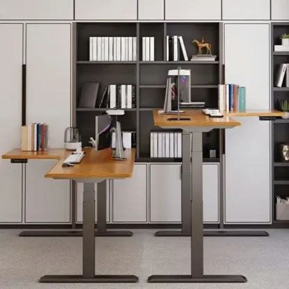 71in L-Shaped Wood Adjustable Standing Desk Image - 2