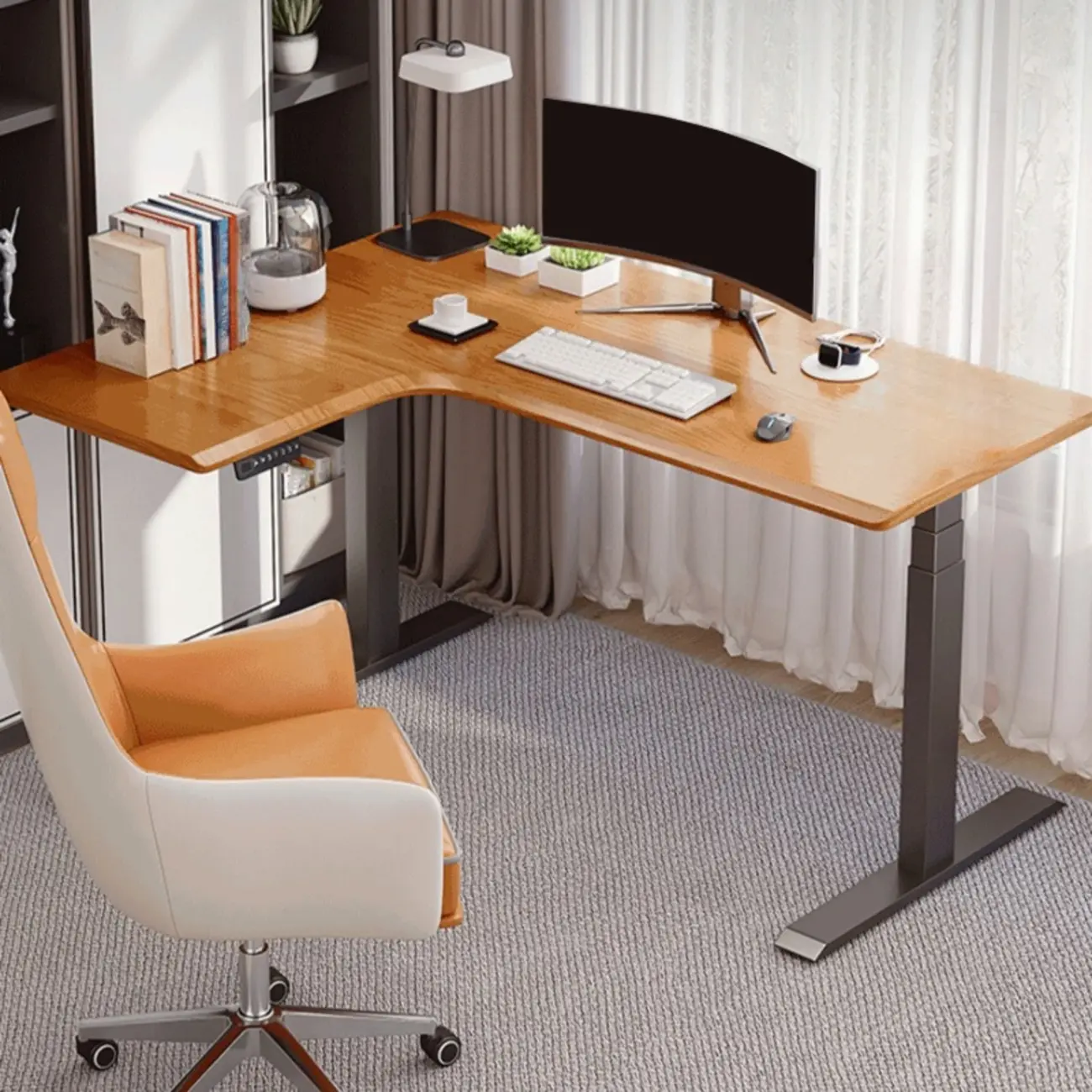 71in L-Shaped Wood Adjustable Standing Desk Image - 9 | homeyfad