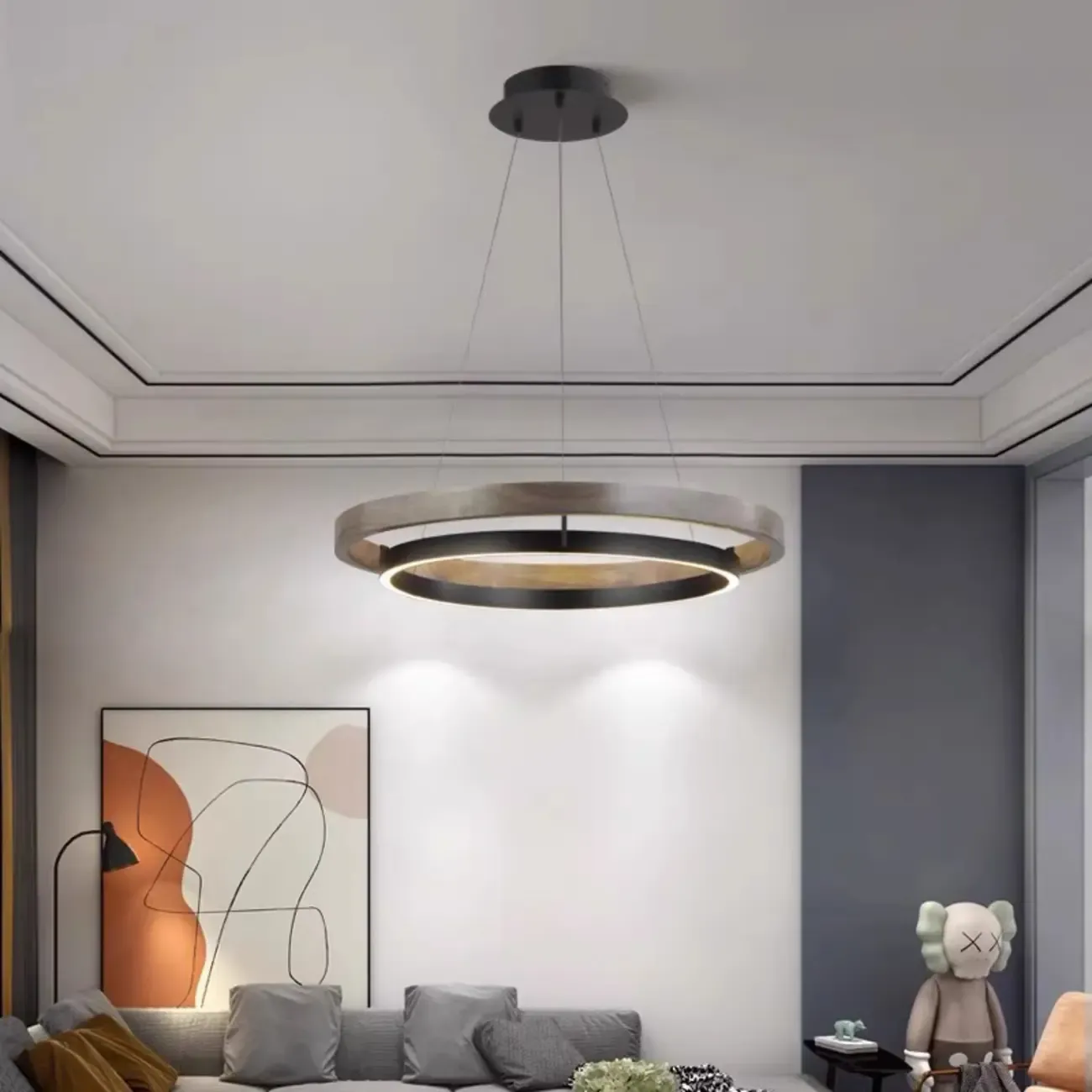 Stylish Aluminum Linear 2 Tiers Ring Chandelier Image - 1