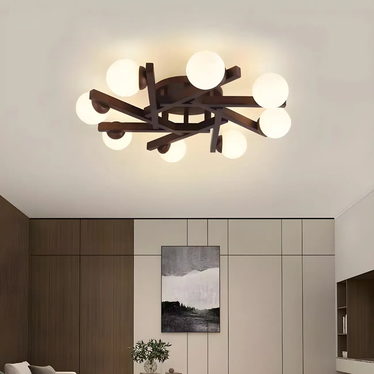 Modern Glass Shade LED Semi Flush Ceiling Light for Living Room Image - 5 | homeyfad