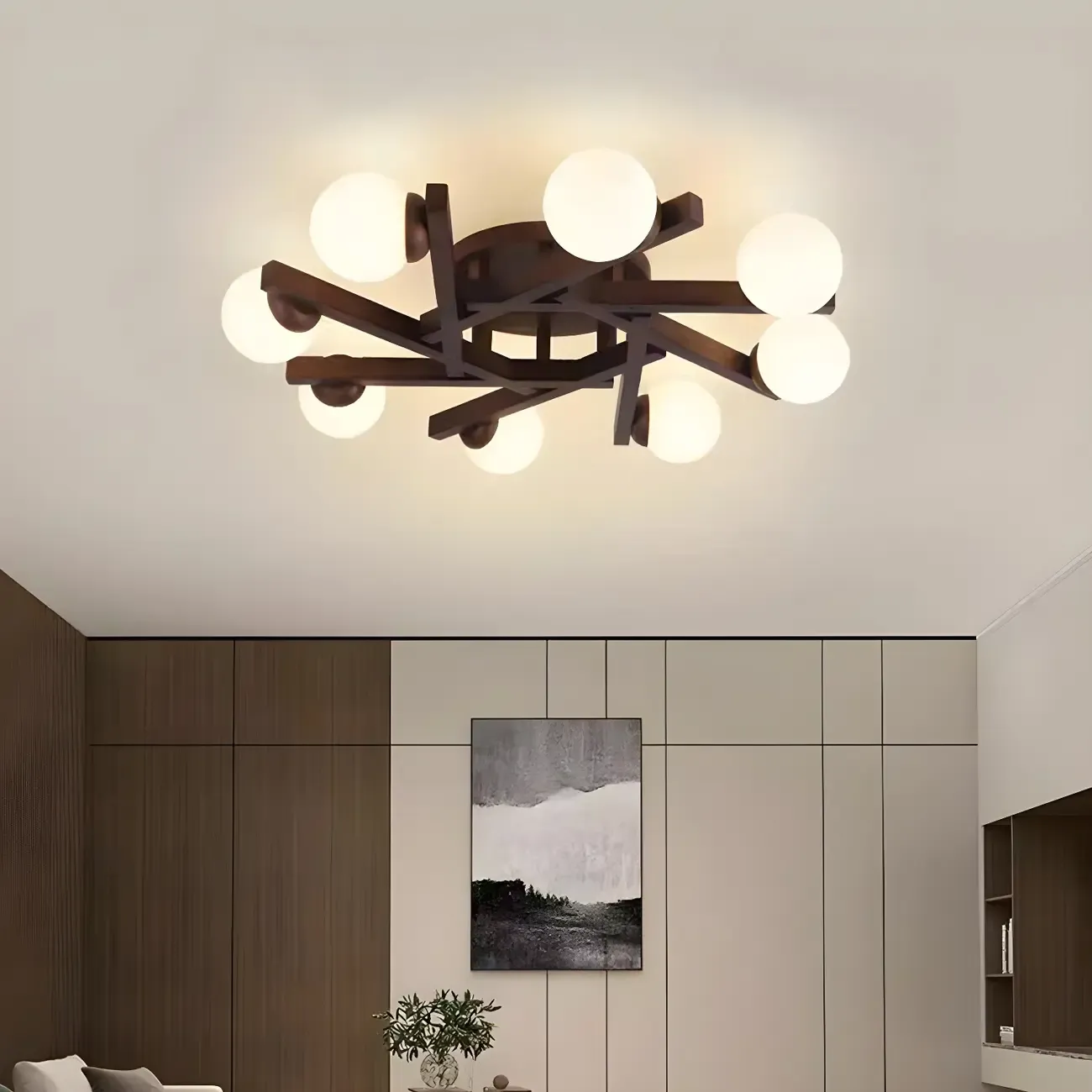 Modern Glass Shade LED Semi Flush Ceiling Light for Living Room Image - 5