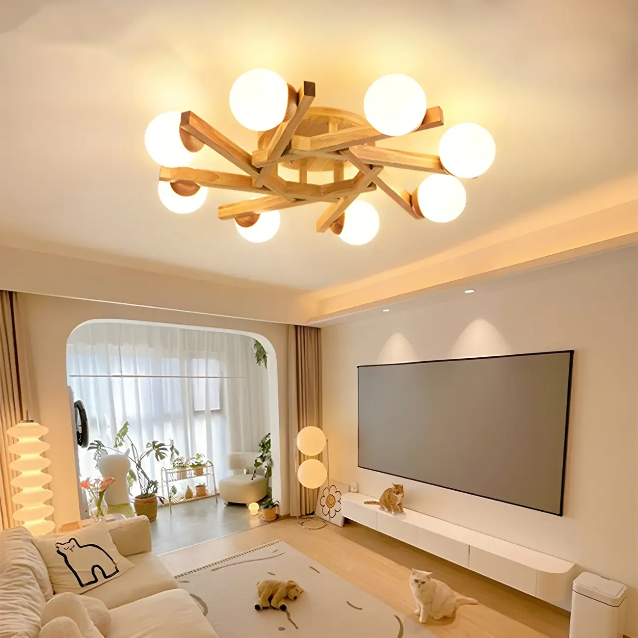 Modern Glass Shade LED Semi Flush Ceiling Light for Living Room Image - 7