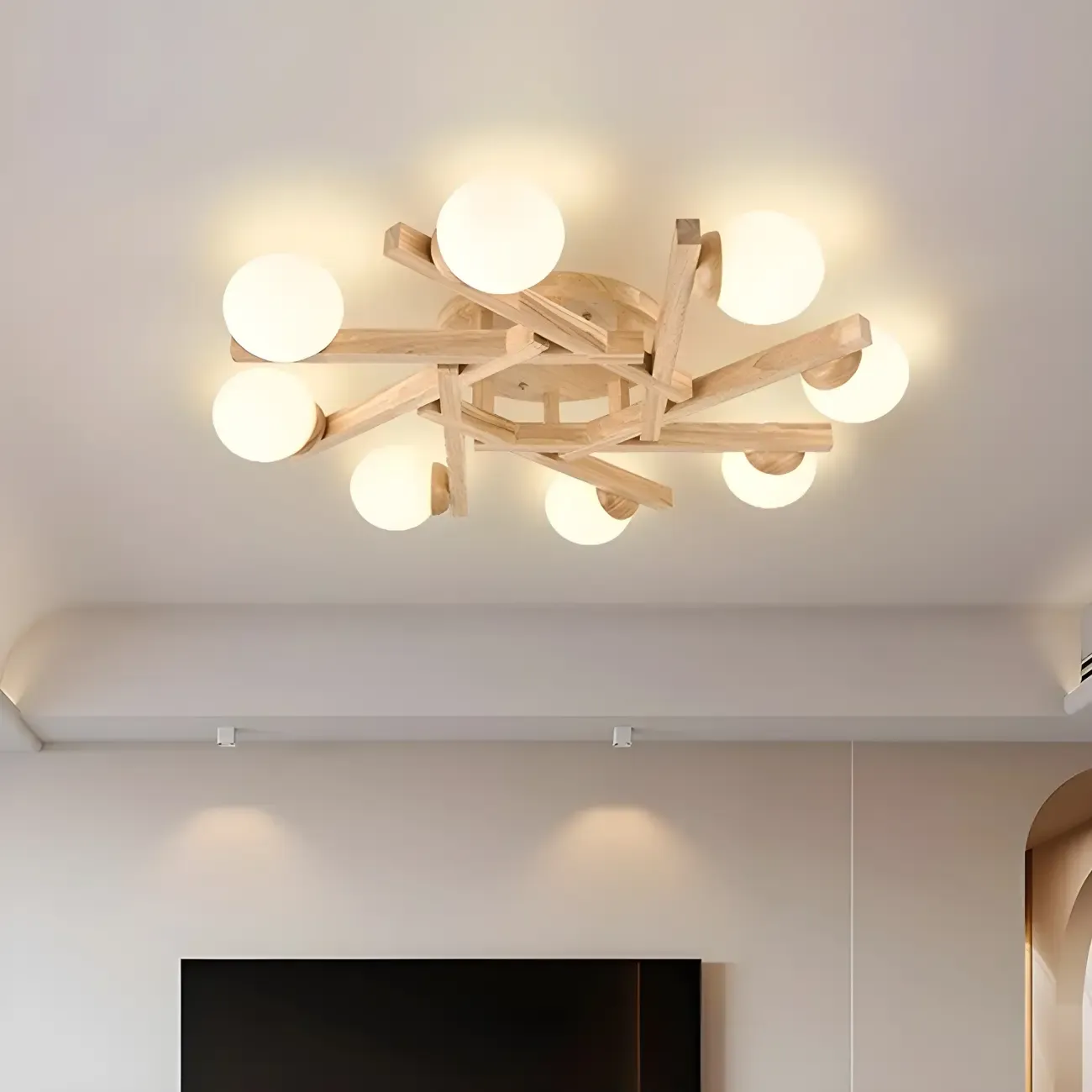 Modern Glass Shade LED Semi Flush Ceiling Light for Living Room Image - 16