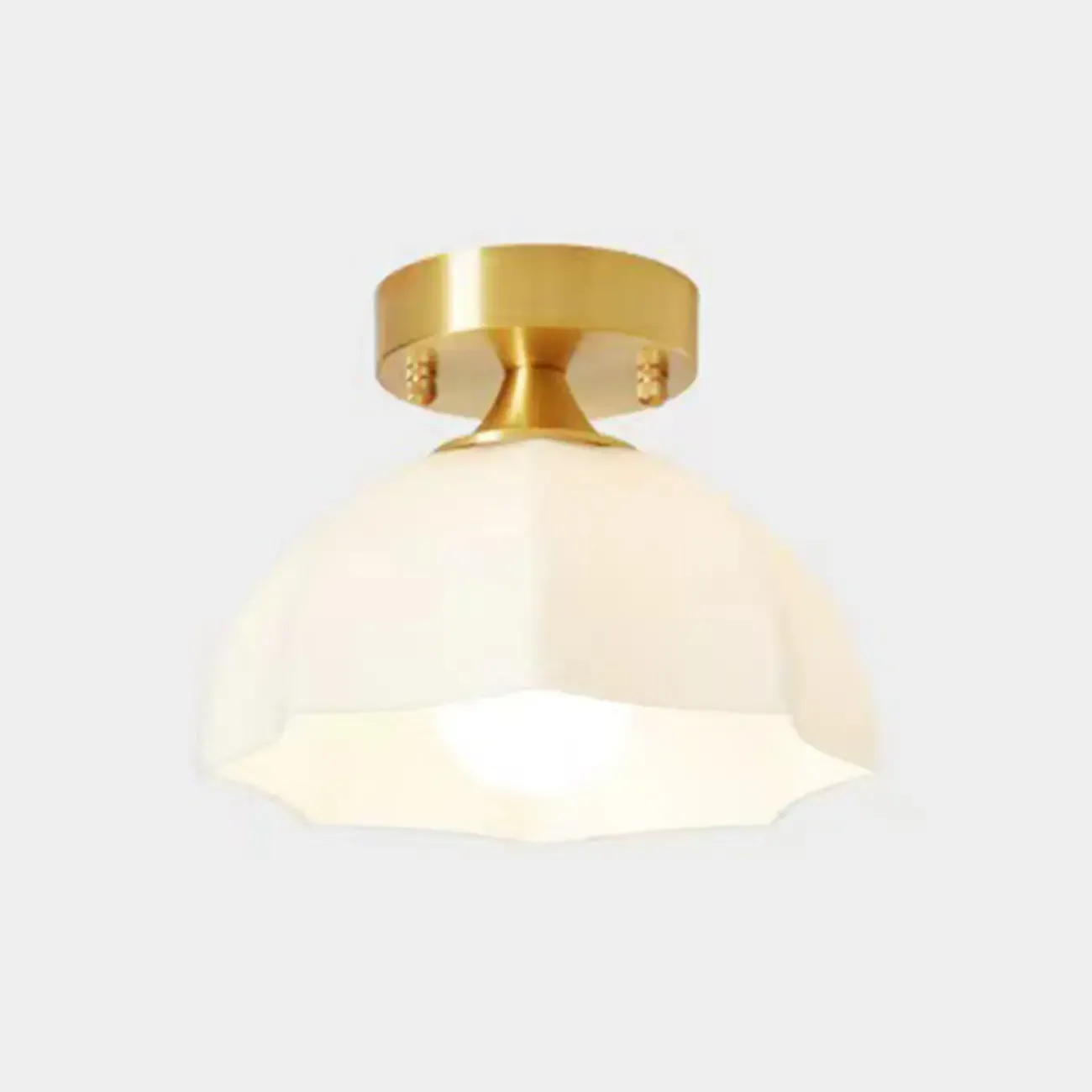 White Floral Glass Shade Gold Semi Flush Ceiling Light Image - 4