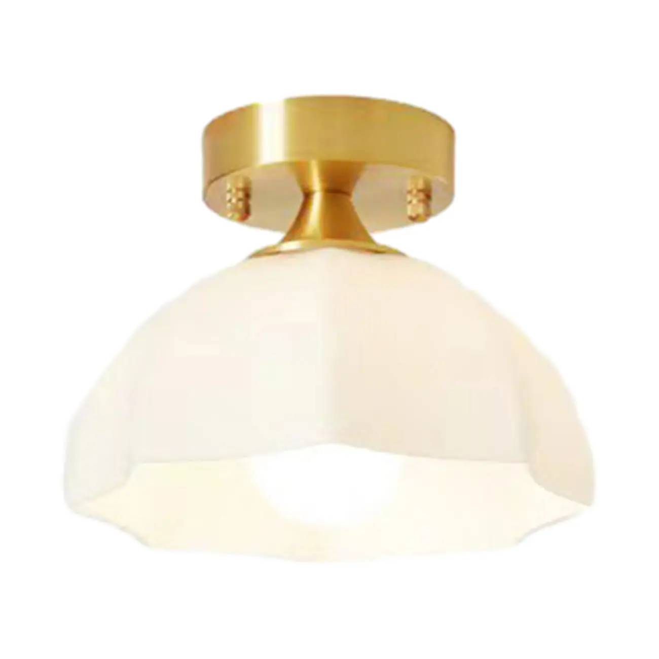 White Floral Glass Shade Gold Semi Flush Ceiling Light Image - 5 | homeyfad
