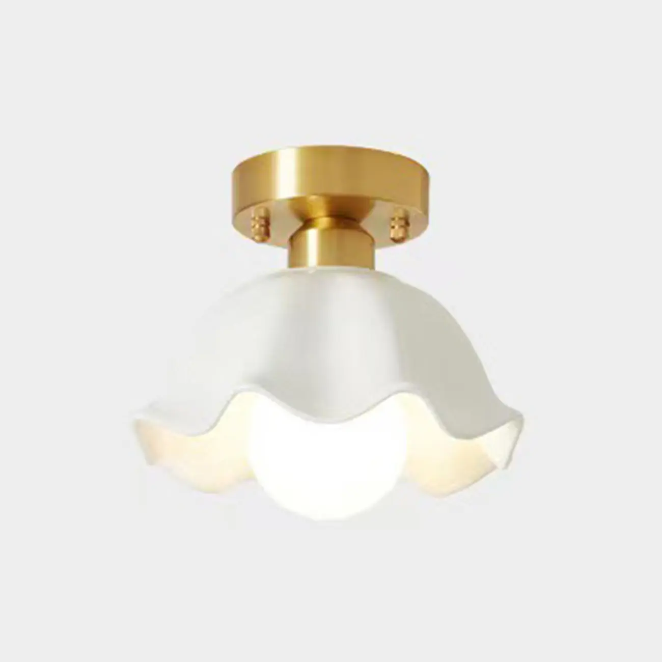 White Floral Glass Shade Gold Semi Flush Ceiling Light Image - 6 | homeyfad