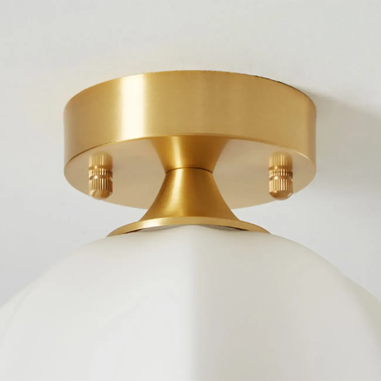 White Floral Glass Shade Gold Semi Flush Ceiling Light Image - 7