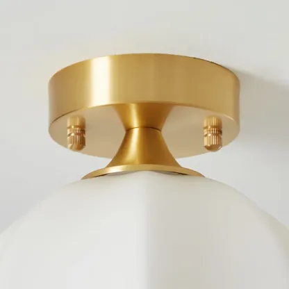 White Floral Glass Shade Gold Semi Flush Ceiling Light Image - 7