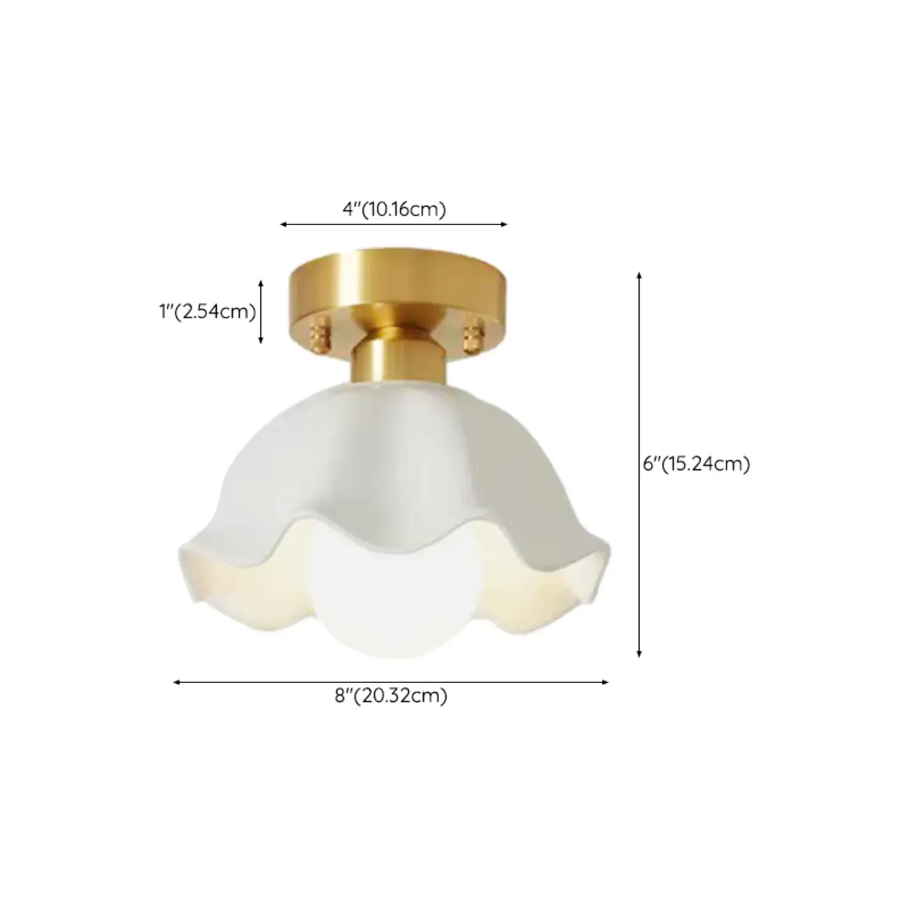 White Floral Glass Shade Gold Semi Flush Ceiling Light Image - 11