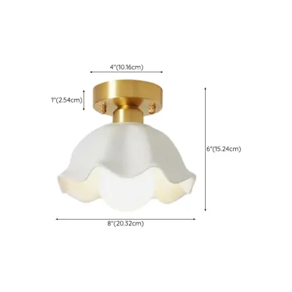 White Floral Glass Shade Gold Semi Flush Ceiling Light Image - 11