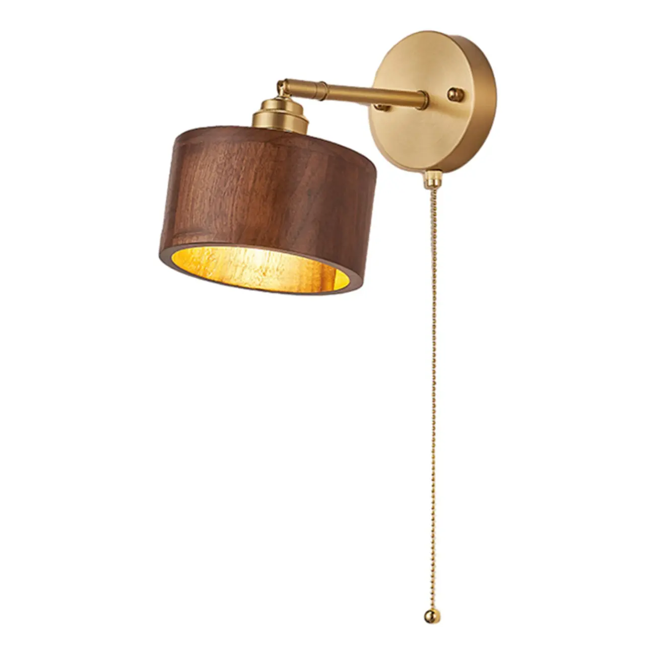Modern Gold Wood Drum LED Wall Light for Bedroom Image - 2 | homeyfad