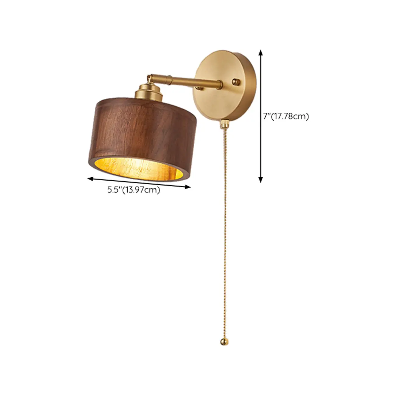Modern Gold Wood Drum LED Wall Light for Bedroom #size | homeyfad