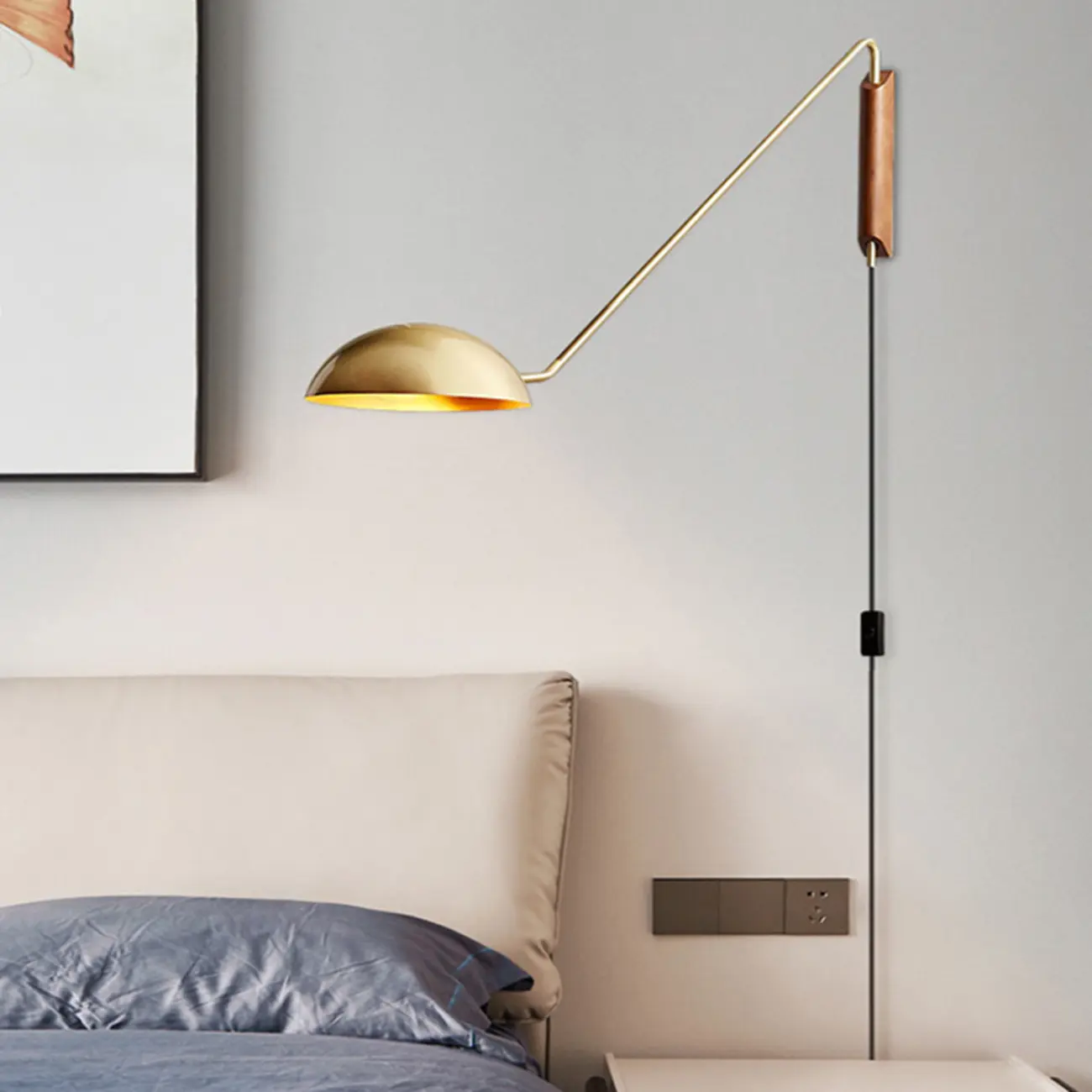 Rounded Dome Metal Simplicity 1-Light Swing Arm Wall Light Image - 4 | homeyfad