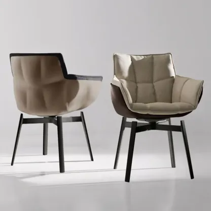 Swivel Modern Faux Leather Armrest Dining Chair Low Bak Image - 2