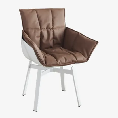 Swivel Modern Faux Leather Armrest Dining Chair Low Bak Image - 19