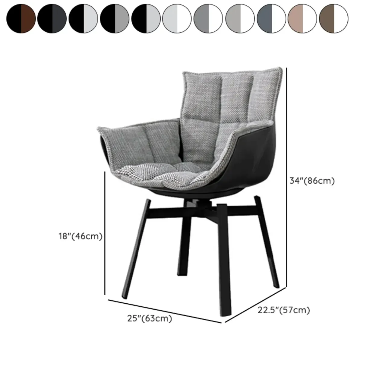 Swivel Modern Faux Leather Armrest Dining Chair Low Bak #size