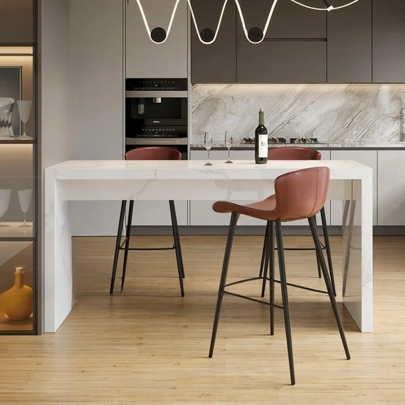 Minimalist Rectangular Off-White Marble Bar Tables Image - 1 | homeyfad