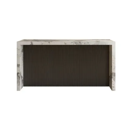 Minimalist Rectangular Off-White Marble Bar Tables Image - 2