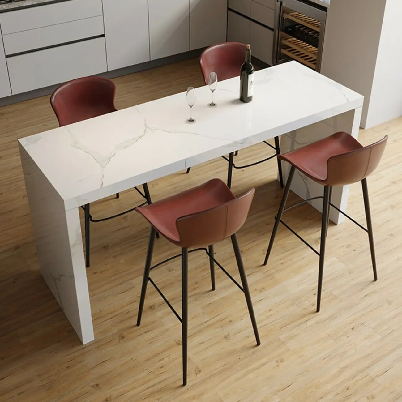 Minimalist Rectangular Off-White Marble Bar Tables Image - 4 | homeyfad