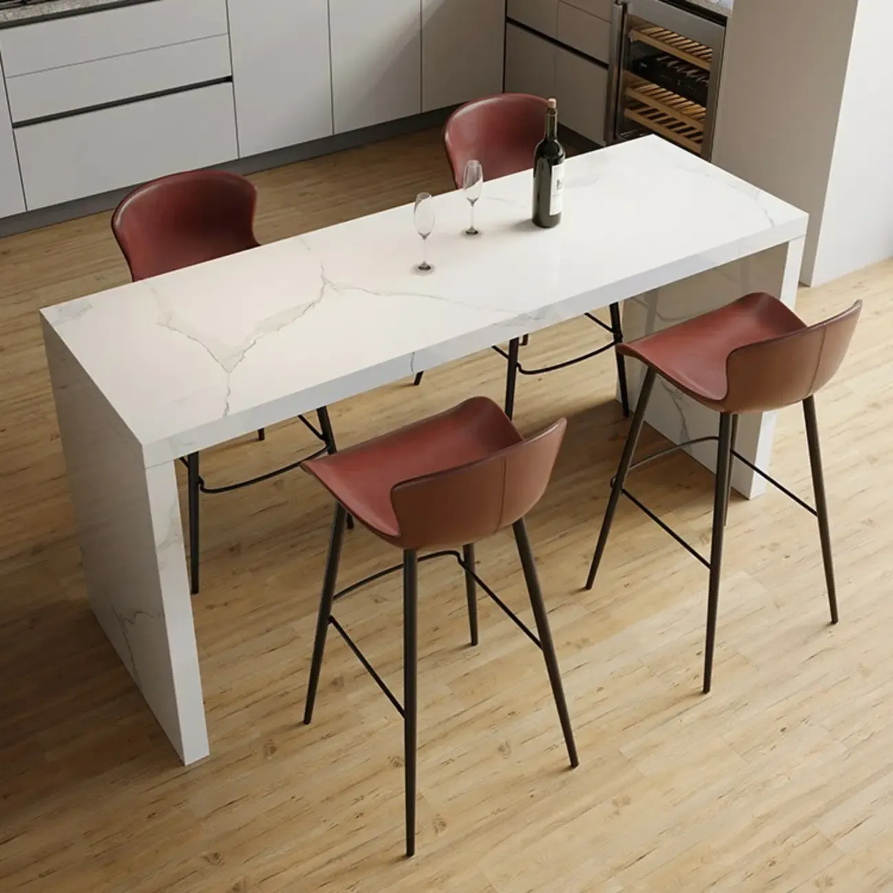 Minimalist Rectangular Off-White Marble Bar Tables Image - 4