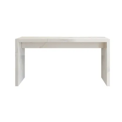 Minimalist Rectangular Off-White Marble Bar Tables Image - 5