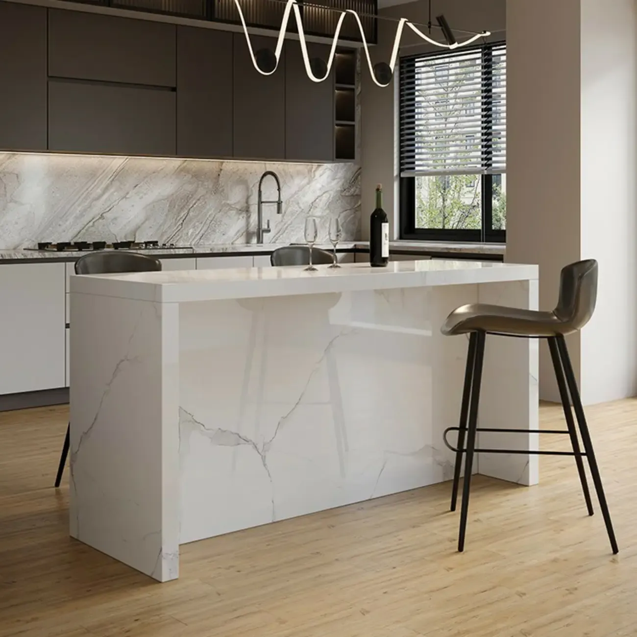 Minimalist Rectangular Off-White Marble Bar Tables Image - 8