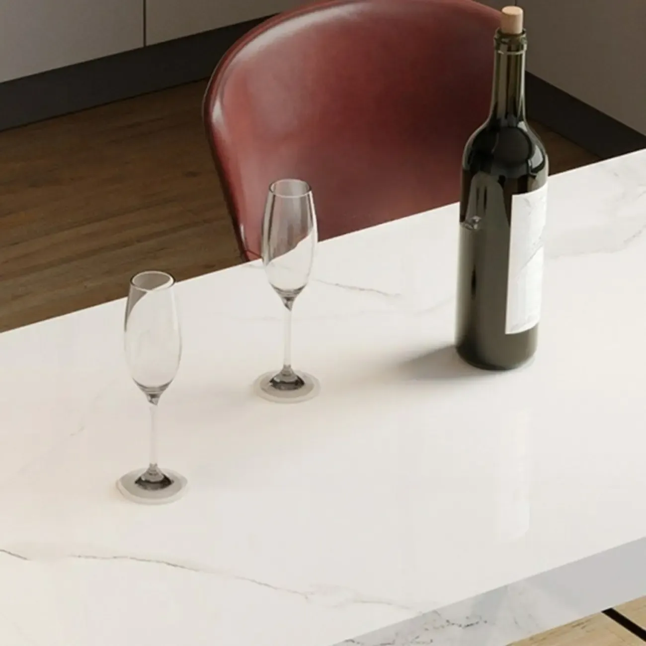 Minimalist Rectangular Off-White Marble Bar Tables Image - 10