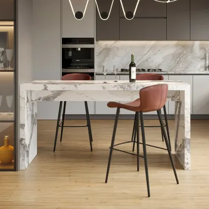 Minimalist Rectangular Off-White Marble Bar Tables Image - 12