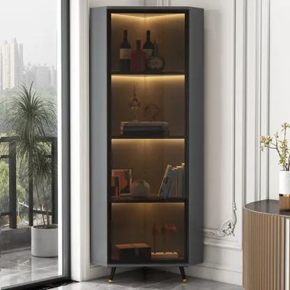 Modern Glam White-Gold Wood Glass Display Cabinet Image - 3