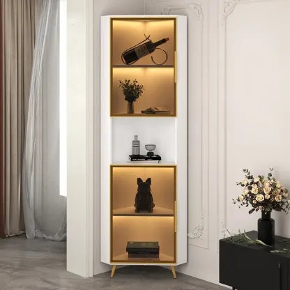 Modern Glam White-Gold Wood Glass Display Cabinet Image - 5