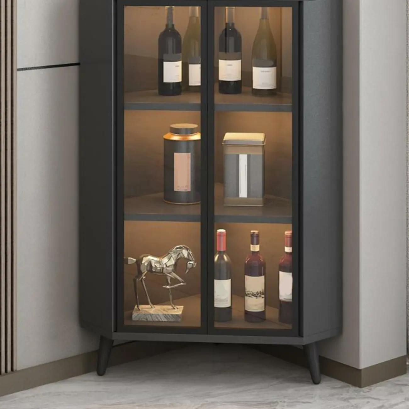 Modern Glam White-Gold Wood Glass Display Cabinet Image - 6 | homeyfad