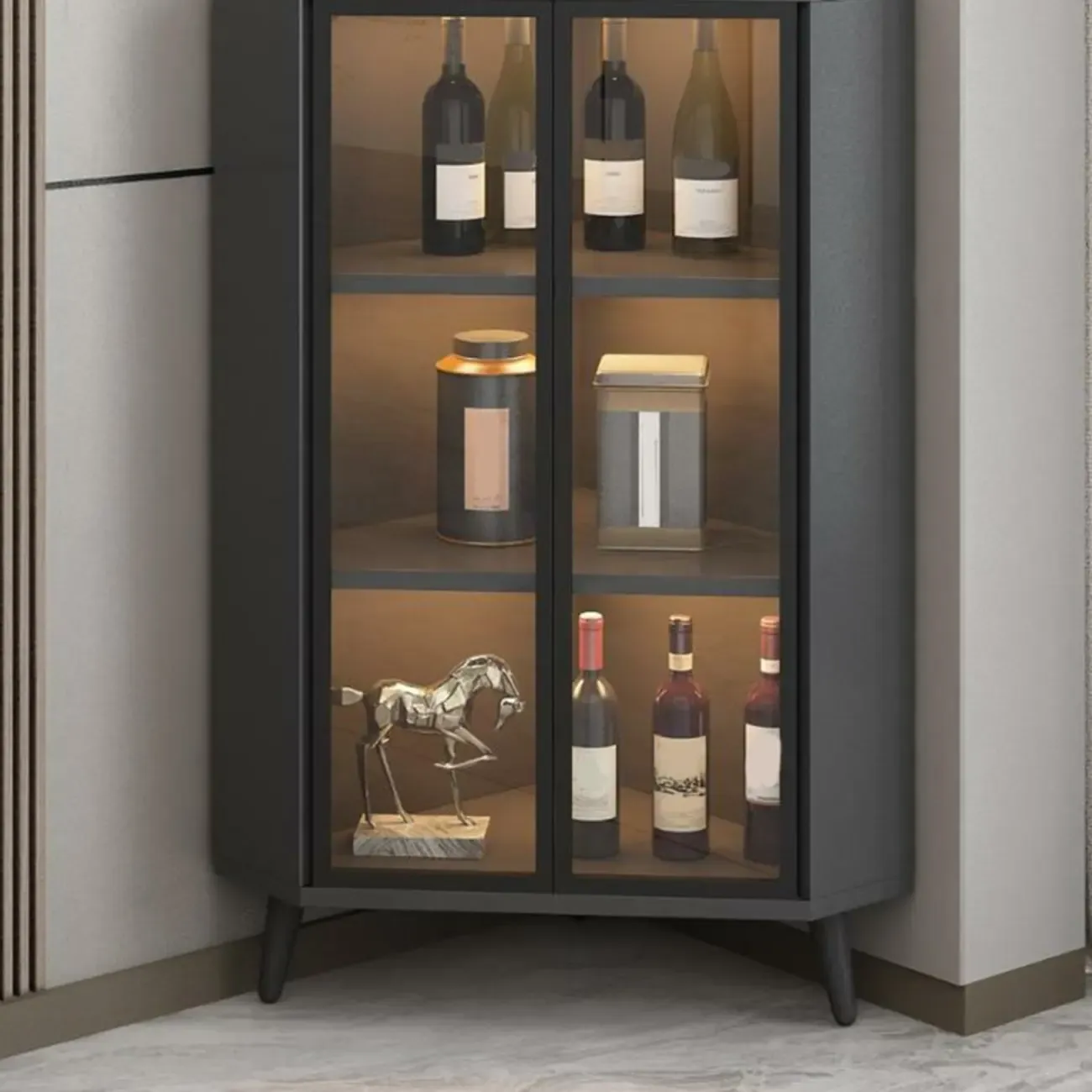 Modern Glam White-Gold Wood Glass Display Cabinet Image - 6