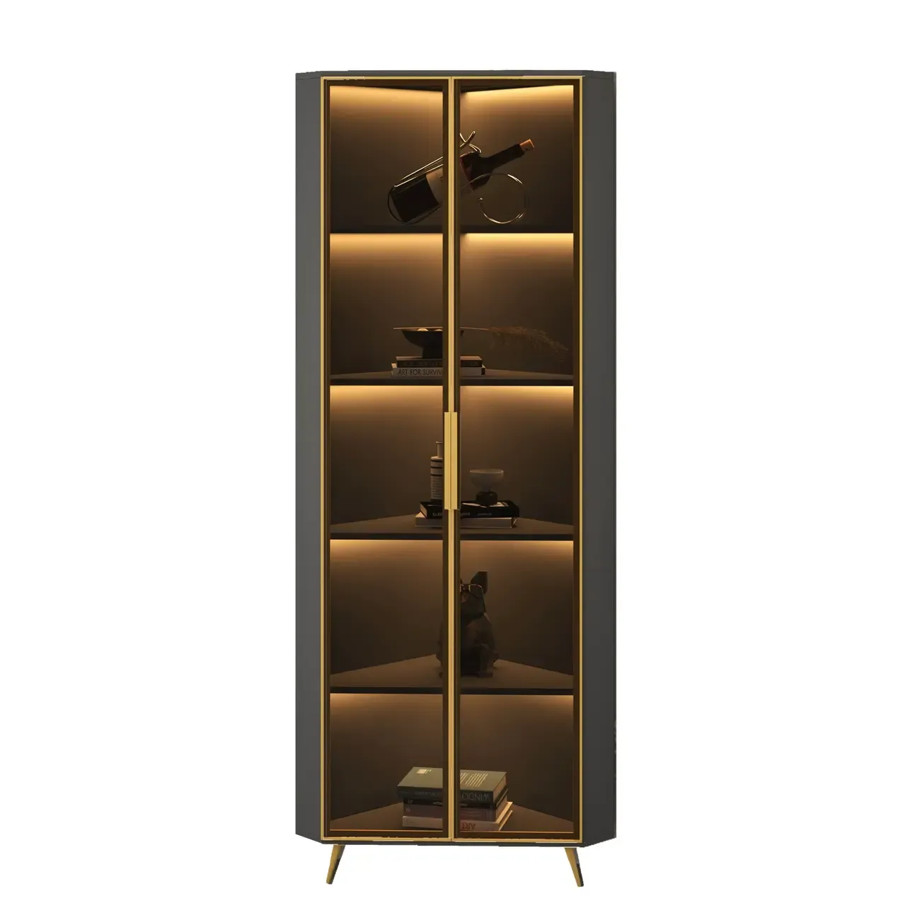 Modern Glam White-Gold Wood Glass Display Cabinet Image - 10