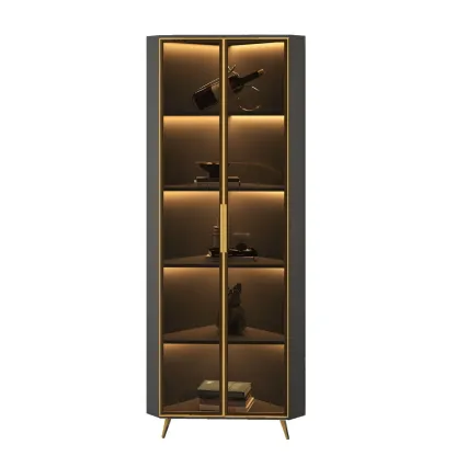 Modern Glam White-Gold Wood Glass Display Cabinet Image - 10
