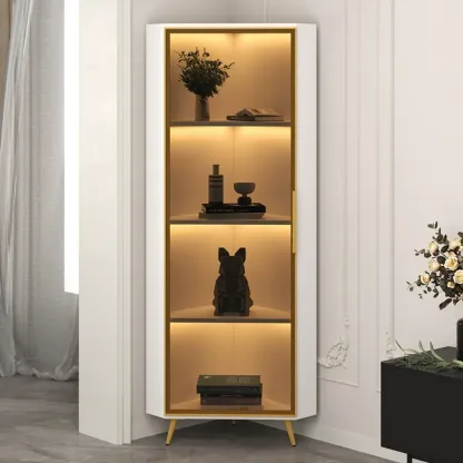 Modern Glam White-Gold Wood Glass Display Cabinet Image - 12