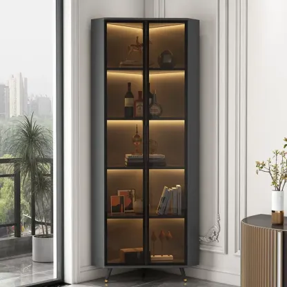 Modern Glam White-Gold Wood Glass Display Cabinet Image - 13